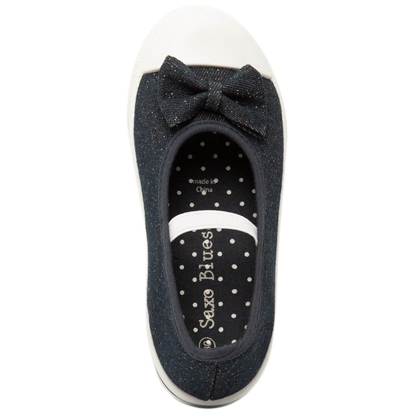 Babies brillantes en toile avec noeud fantaisie pour bébé fille - Bleu marine