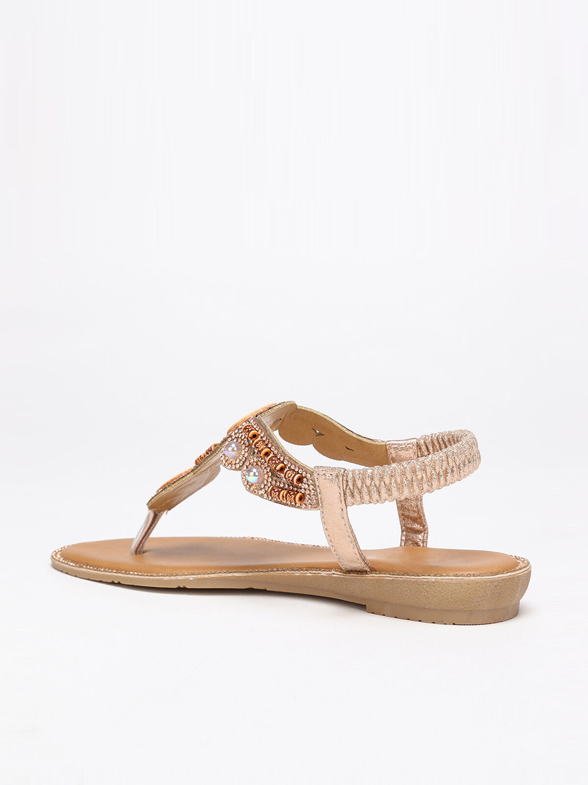 Nu-pieds scintillant style bohème- Doré rose