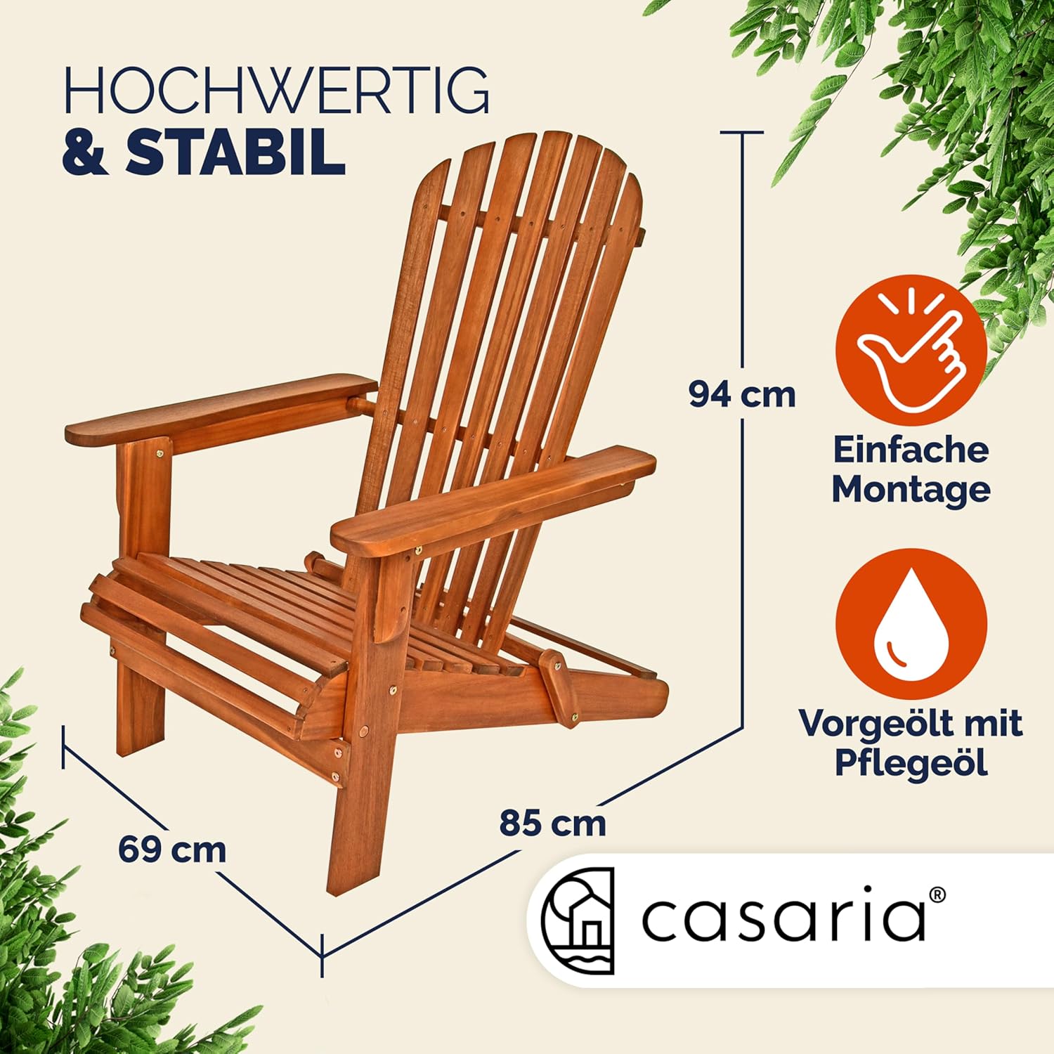 Casaria® 2X Sonnenliege Holz Wetterfest Klappbar 160kg Belastbarkeit XXL Armlehnen Rückenlehne Garten Balkon Terrasse Holzstuhl Ergonomisch Adirondack