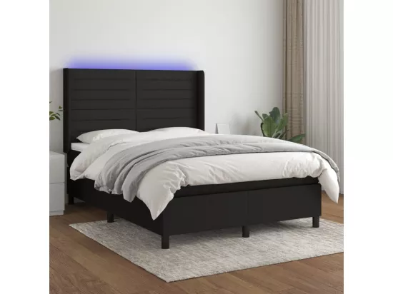 Sommier tapissier avec matelas et LED Noir 140x190 cm Tissu