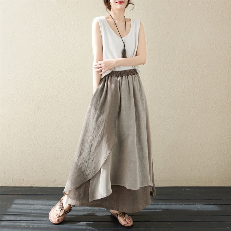 Supernova - Tweekleurige asymmetrische maxi-A-lijn rok met hoge taille