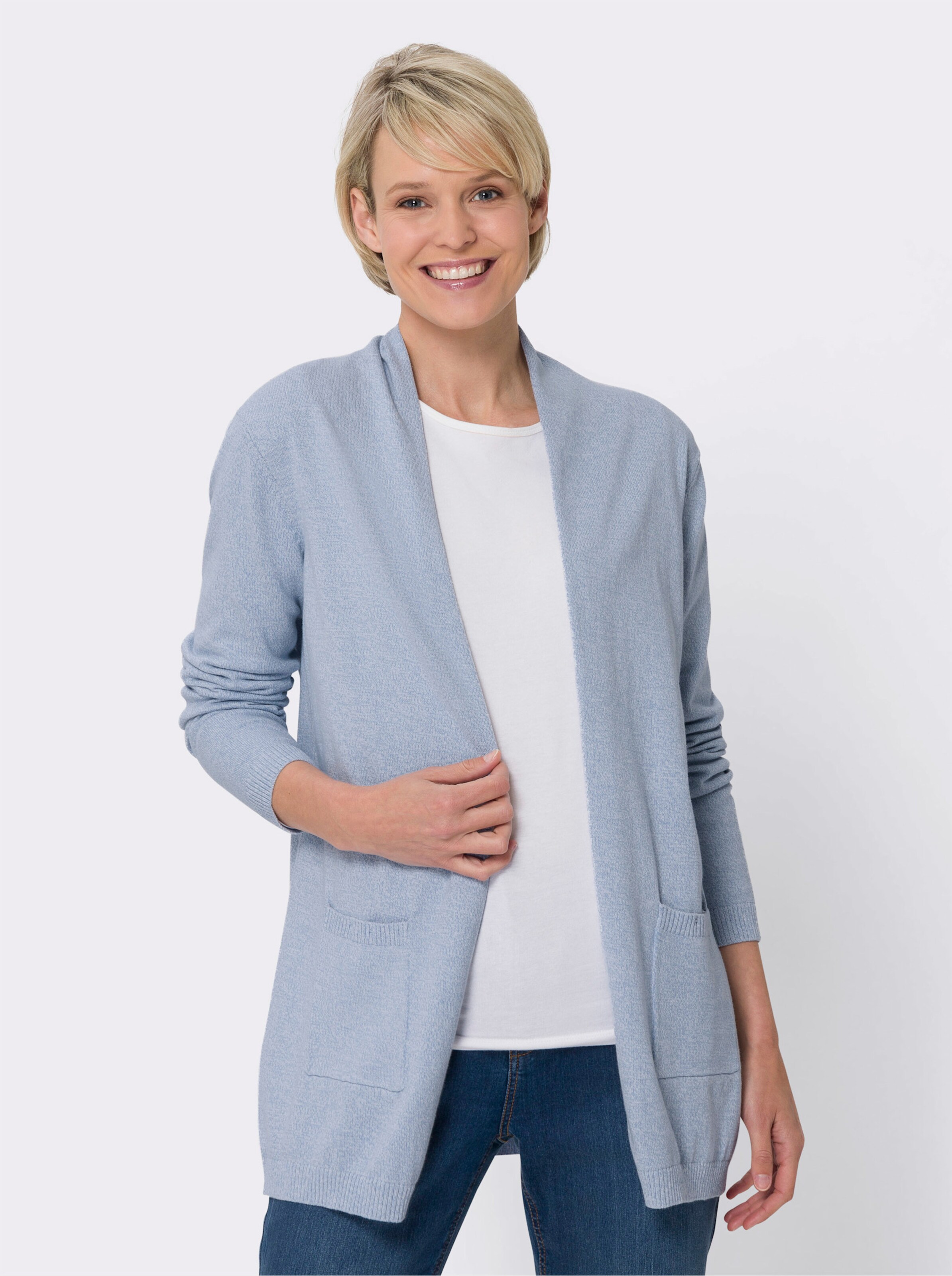 Longstrickjacke in offener Form