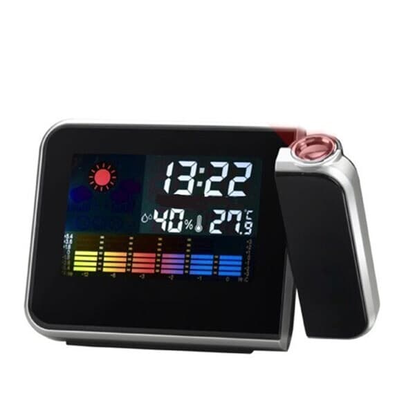 LED-projektorvækkeur med vejrstation/kalender