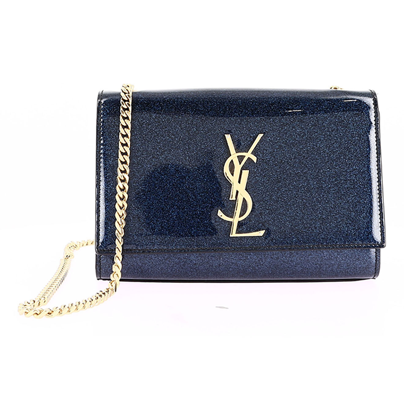 Saint Laurent Sac bandoulière Kate en Cuir verni Paillettes bleu - Très bon état - L.20 cm
