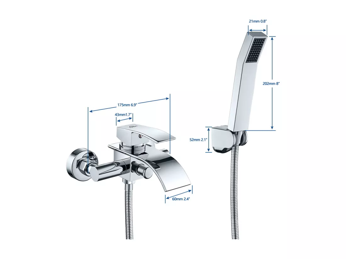 Mitigeur de Baignoire Robinet de Douche en Cascade avec Pommeau de douche Economie d'eau Laiton Chrome pour Salle de bain