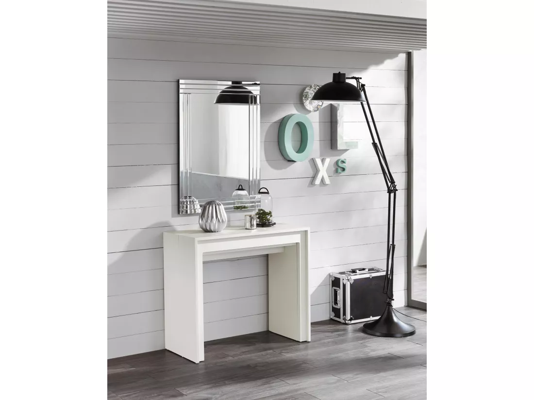 Pinocchio Console extensible (42,5/302,5 x 90 cm) en MDF laqué blanc