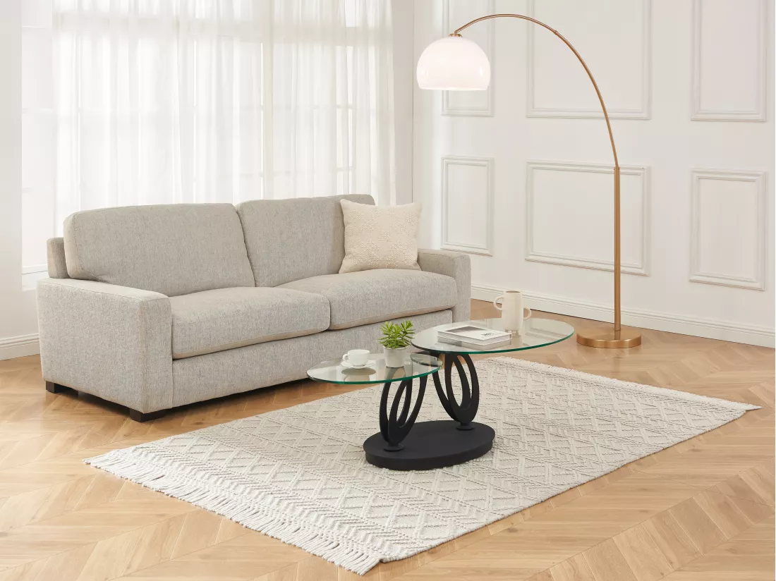 Table basse avec plateaux pivotants en verre trempé et métal - Transparent et Noir - MAYANI de Maison Céphy