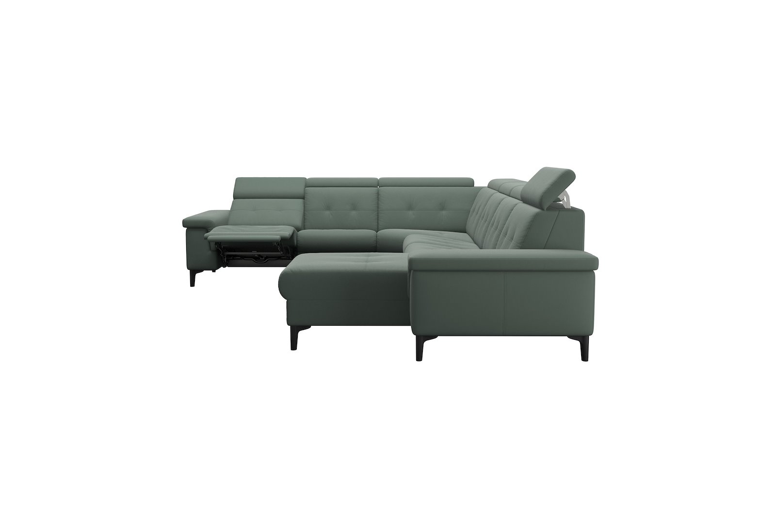 Anna C22 hjørnesofa (PMCMM) med LS (M) Hud Paloma Sage Green med A2 arm og polerte organiske sort alu ben, 14 cm. (Power-Manual-CornerManual-Manual-Manual)