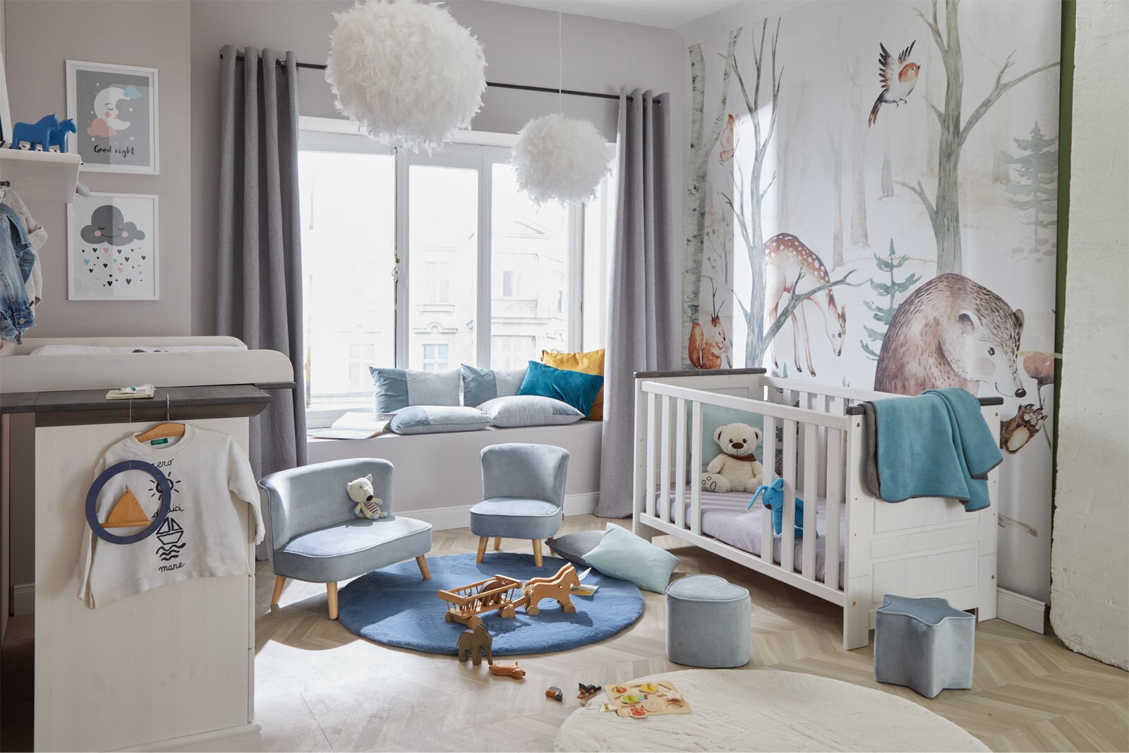 roba Kindersessel 44 x 48 x 50 cm Birke Stoffbezug blau