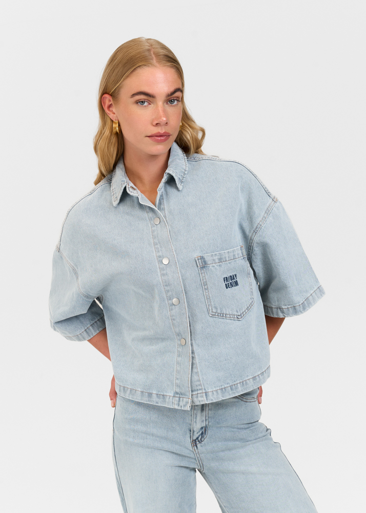 Denim blouse korte mouw breeze blauw