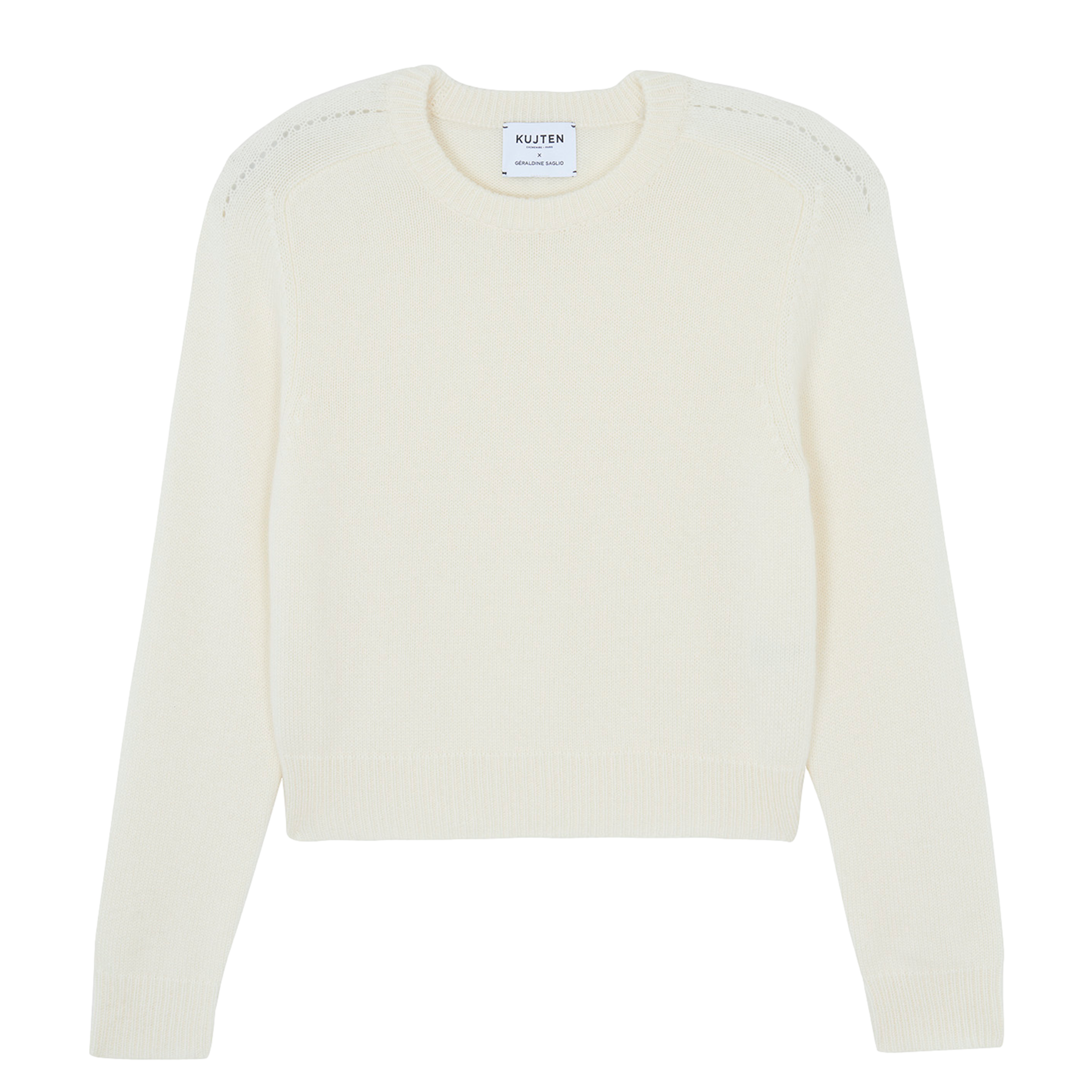 CAROLINE - Pull droit col rond en cachemire | Blanc