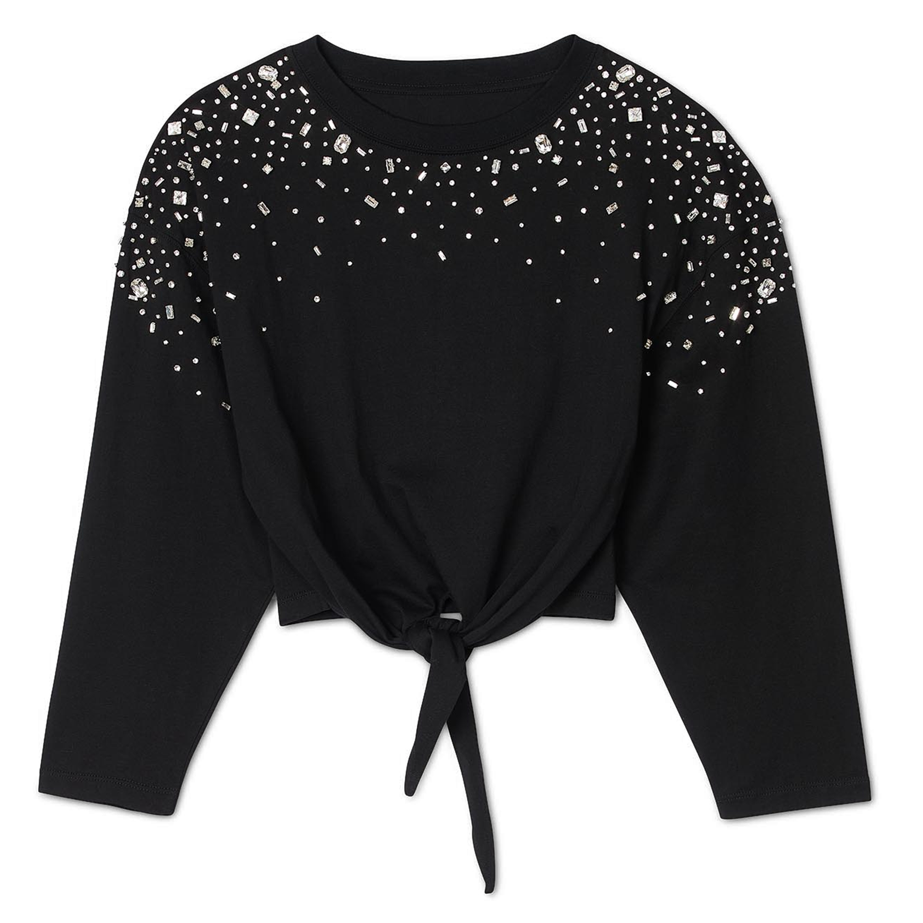 Tee-shirt col rond droit en coton| Noir