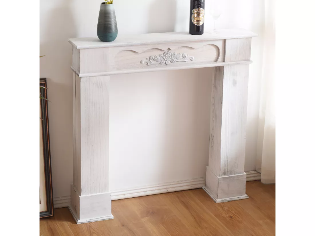 Cadre Decoratif Manteau De Chemineee Bois Blanc 99x104x21