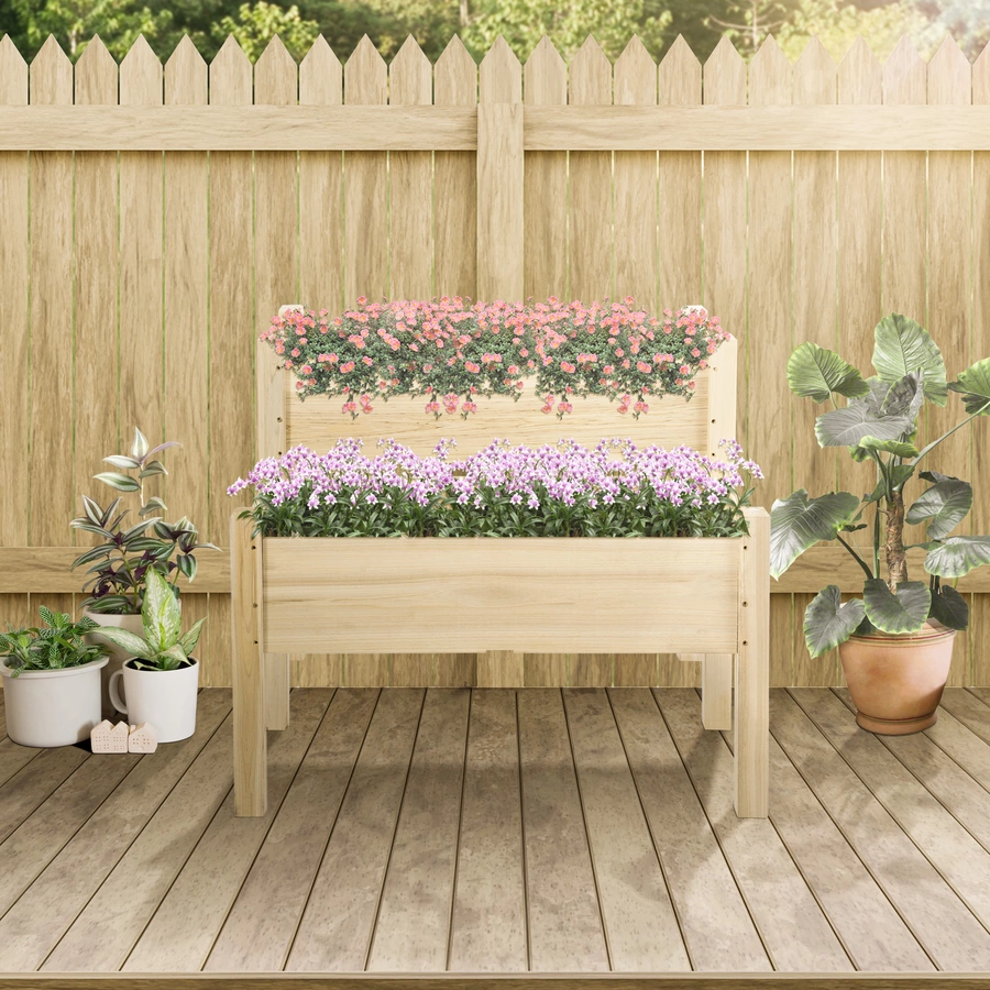 Outsunny Hochbeet mit zweistufigem Design natur