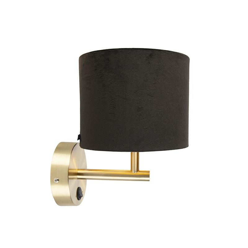 Klassieke wandlamp goud met zwarte velours kap - Combi