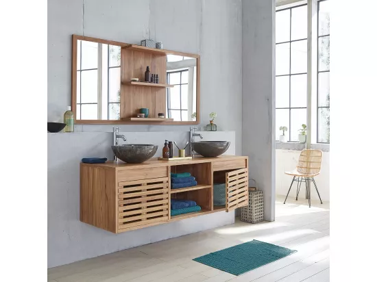 Meuble de salle de bain en teck massif 160 cm