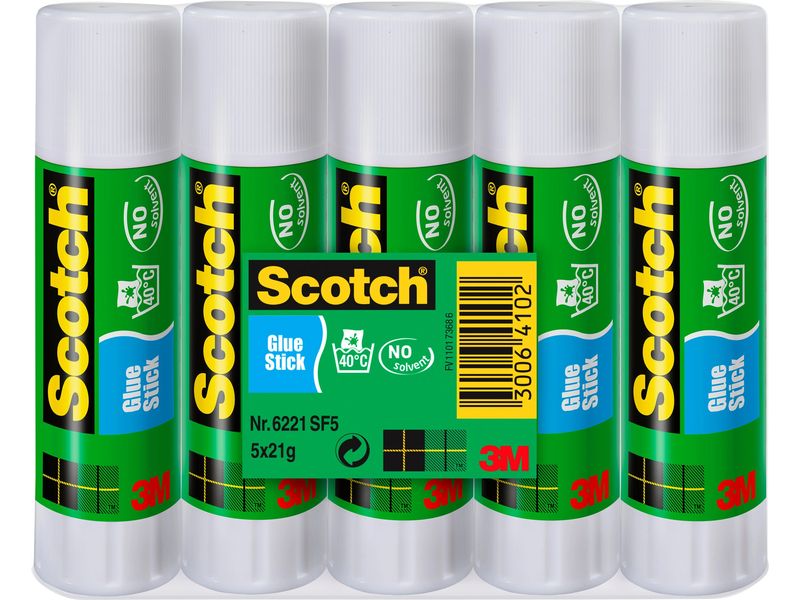 Scotch Klebestift-Set Permanent, 5 Stifte je 21 g Transpare Kleber in Stickform