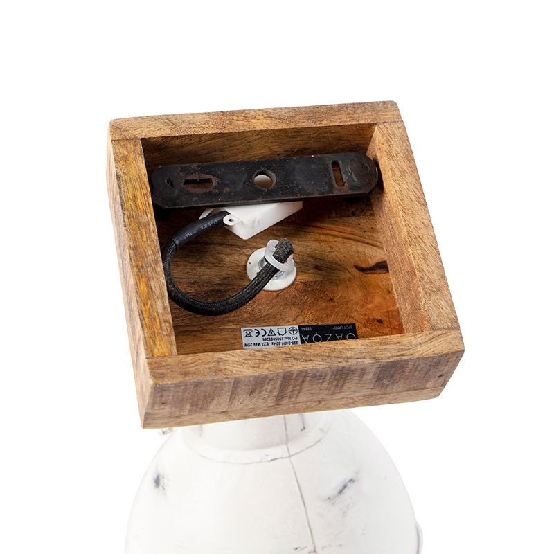 Industriële spot wit met mango hout 18 cm - Mangoes