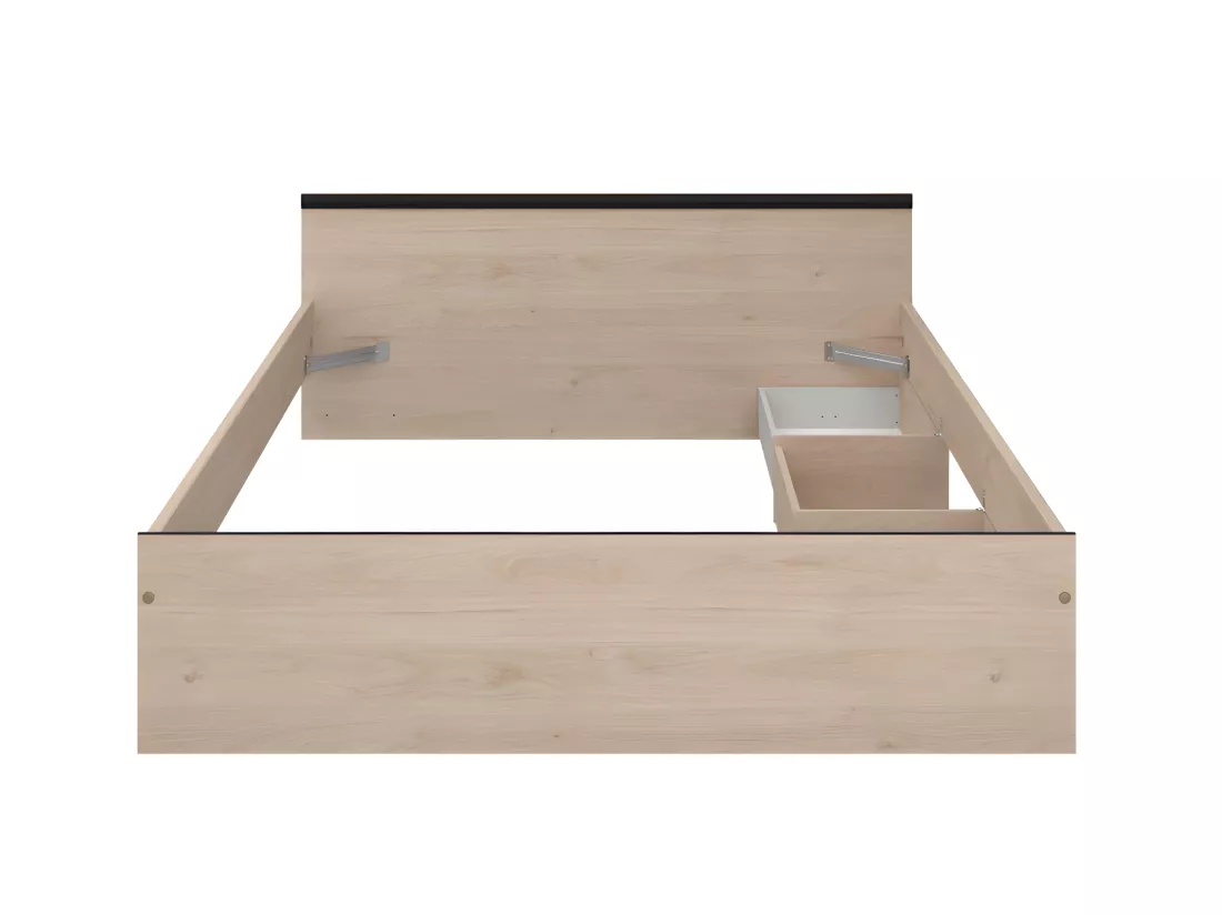 Lit avec rangements 140 x 190 cm - 2 tiroirs et 1 niche - Coloris : Naturel - PABLO