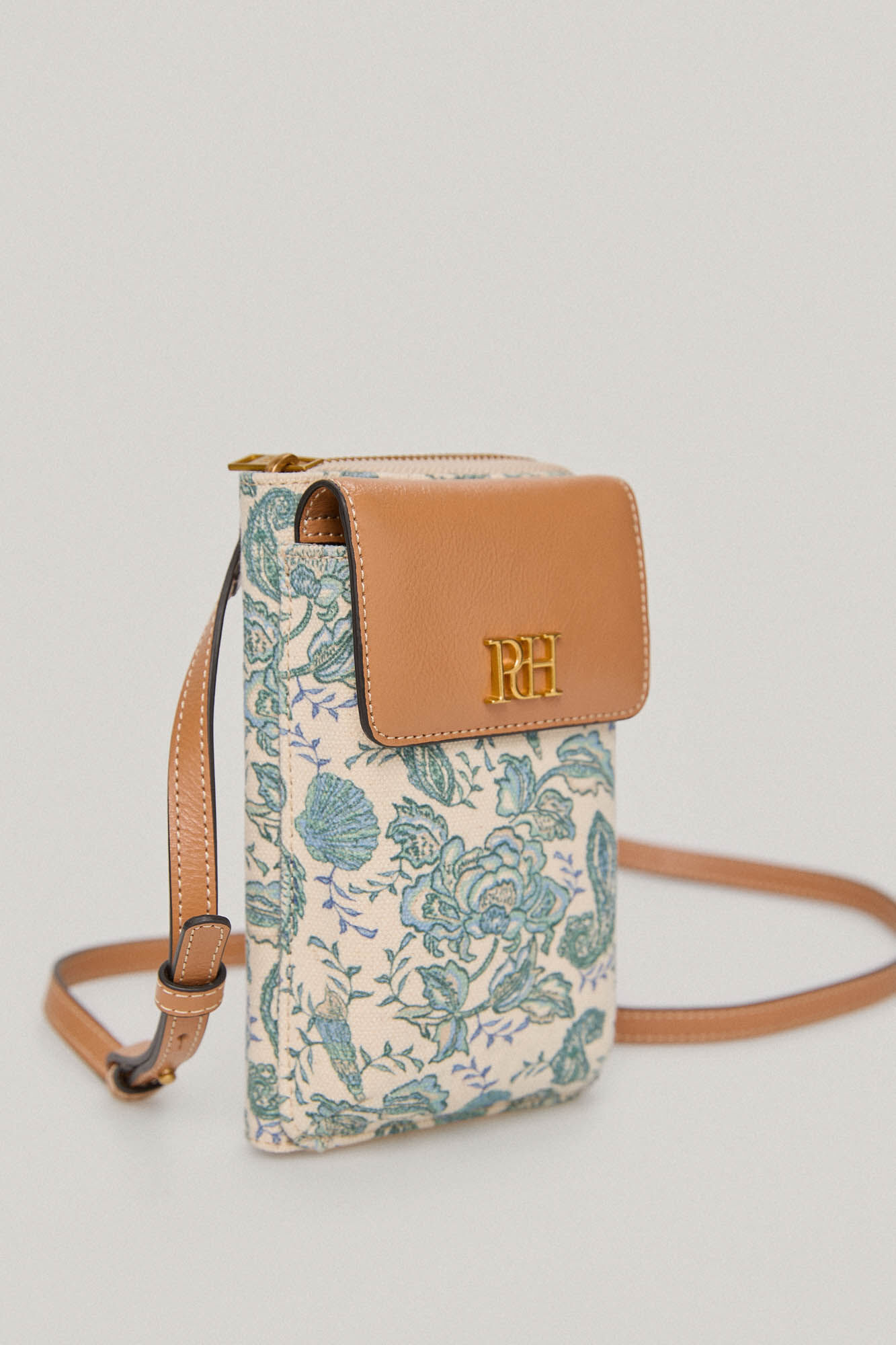 Bolsa para celular em lona e couro com estampa náutica - Azul