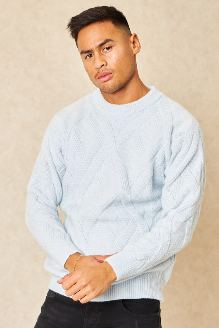 Pull gris à motif croisé col rond