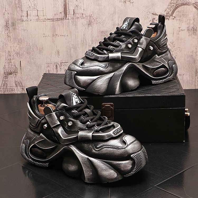 Mr Ozera - Platform Distressed Lace-Up Sneakers