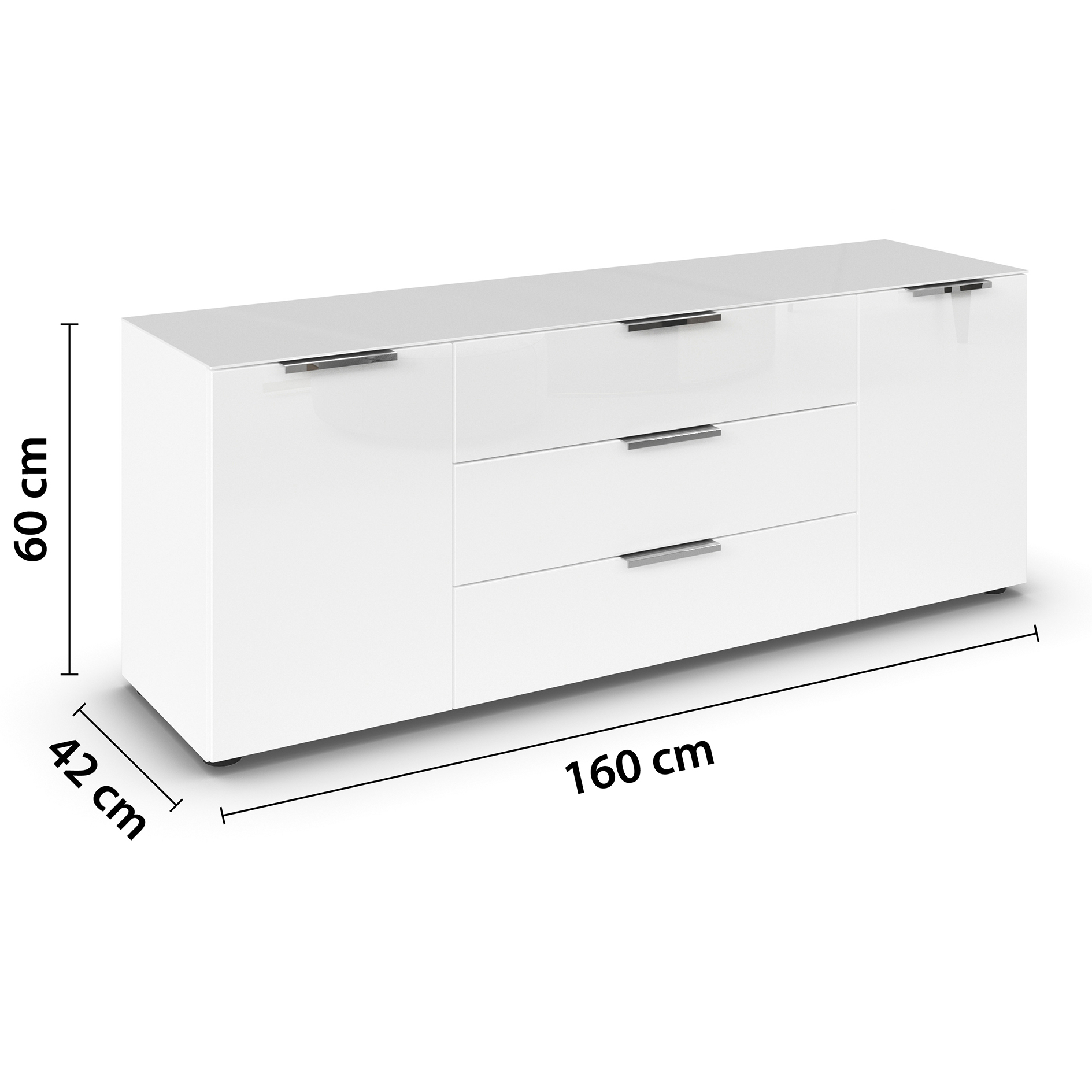 Lowboard - Alpinweiß - weiß - Glasfront - 160 cm
