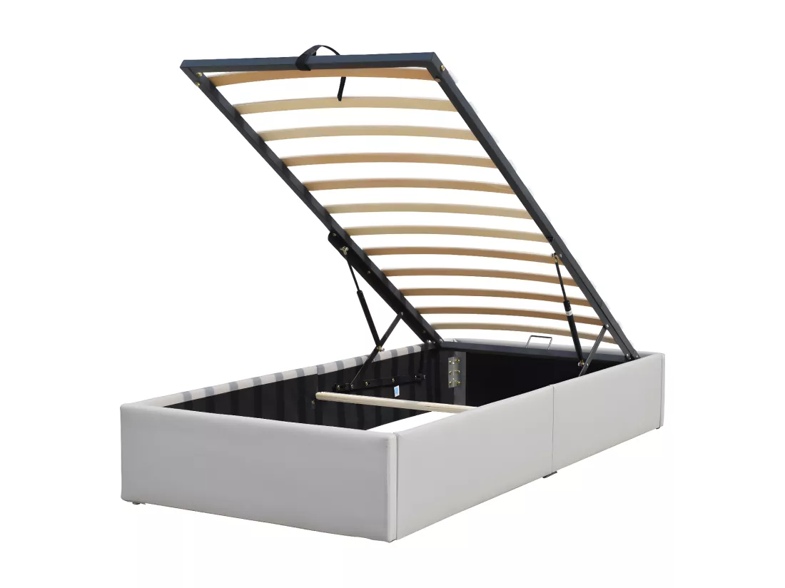 Lit Coffre Gris Loris 90x190 aux Pieds - Montage Facile et Entretien Simple Simili PVC