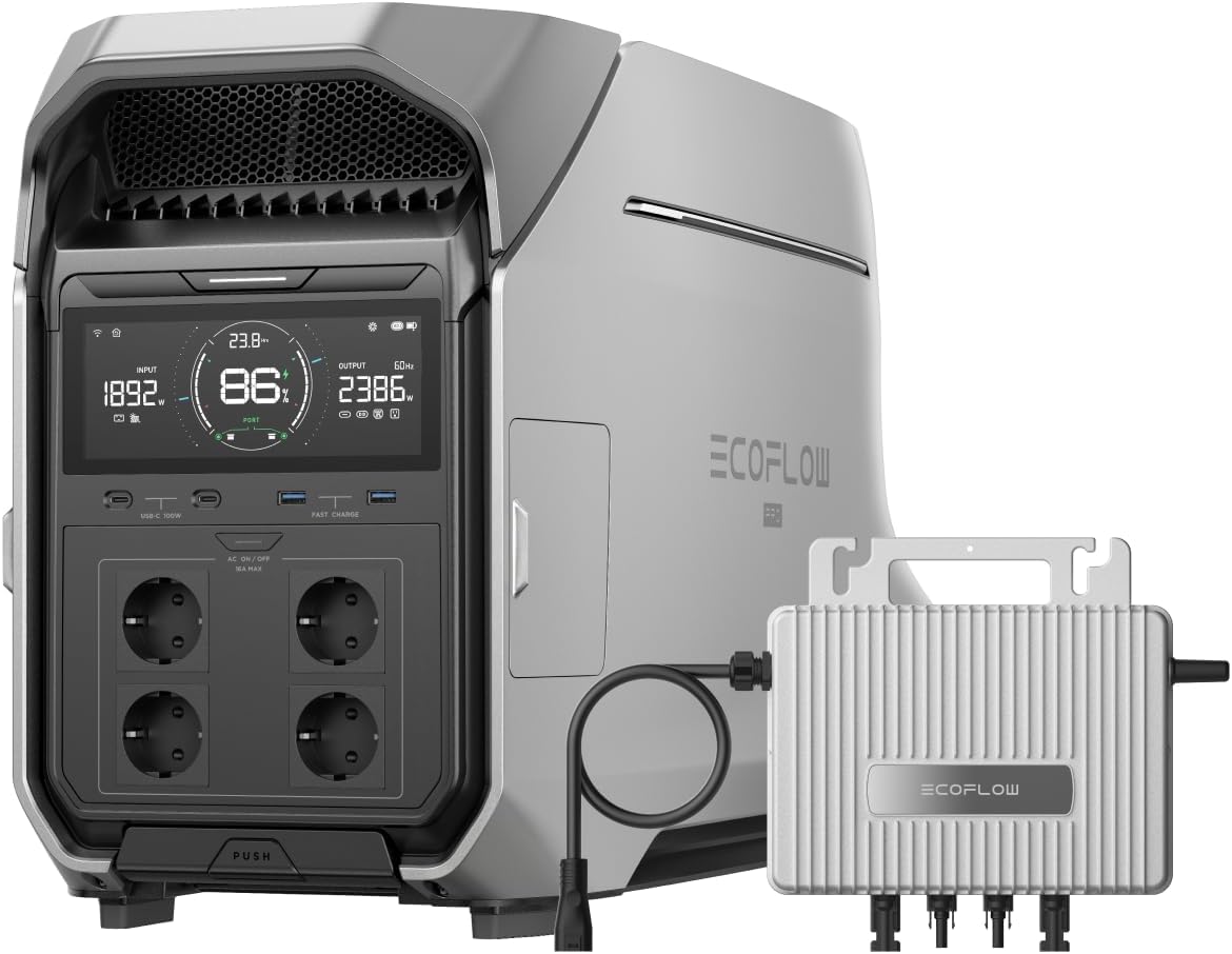 EcoFlow Delta Pro 3 tragbare Powerstation 4096Wh, 0% VAT WLAN Stream Mikrowechselrichter 800W, LiFePO4-Batterie, 4000W AC Ausgängen, erweiterbar auf 12kWh, für Zuhause, Stromausfall, Reise, Camping