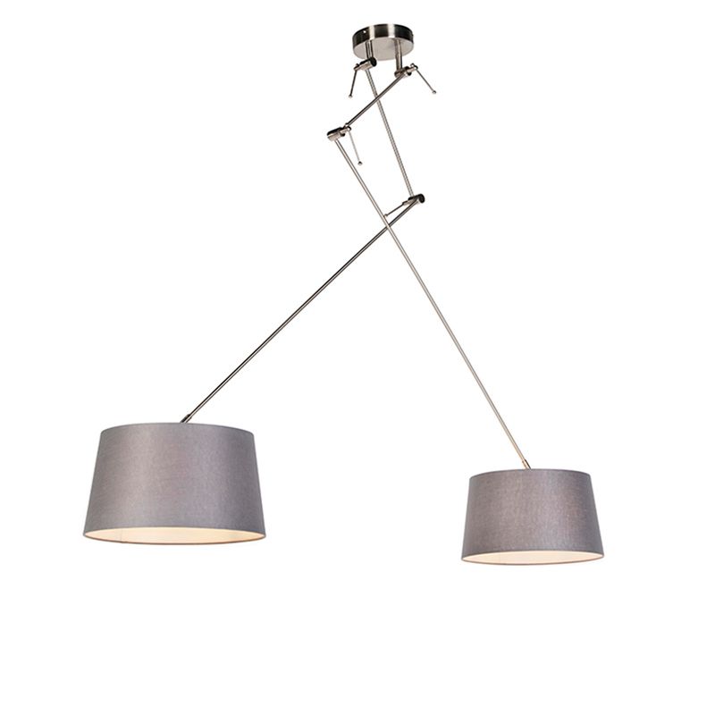 Hanglamp zwart met linnen kappen donkergrijs 35 cm 2-lichts - Blitz