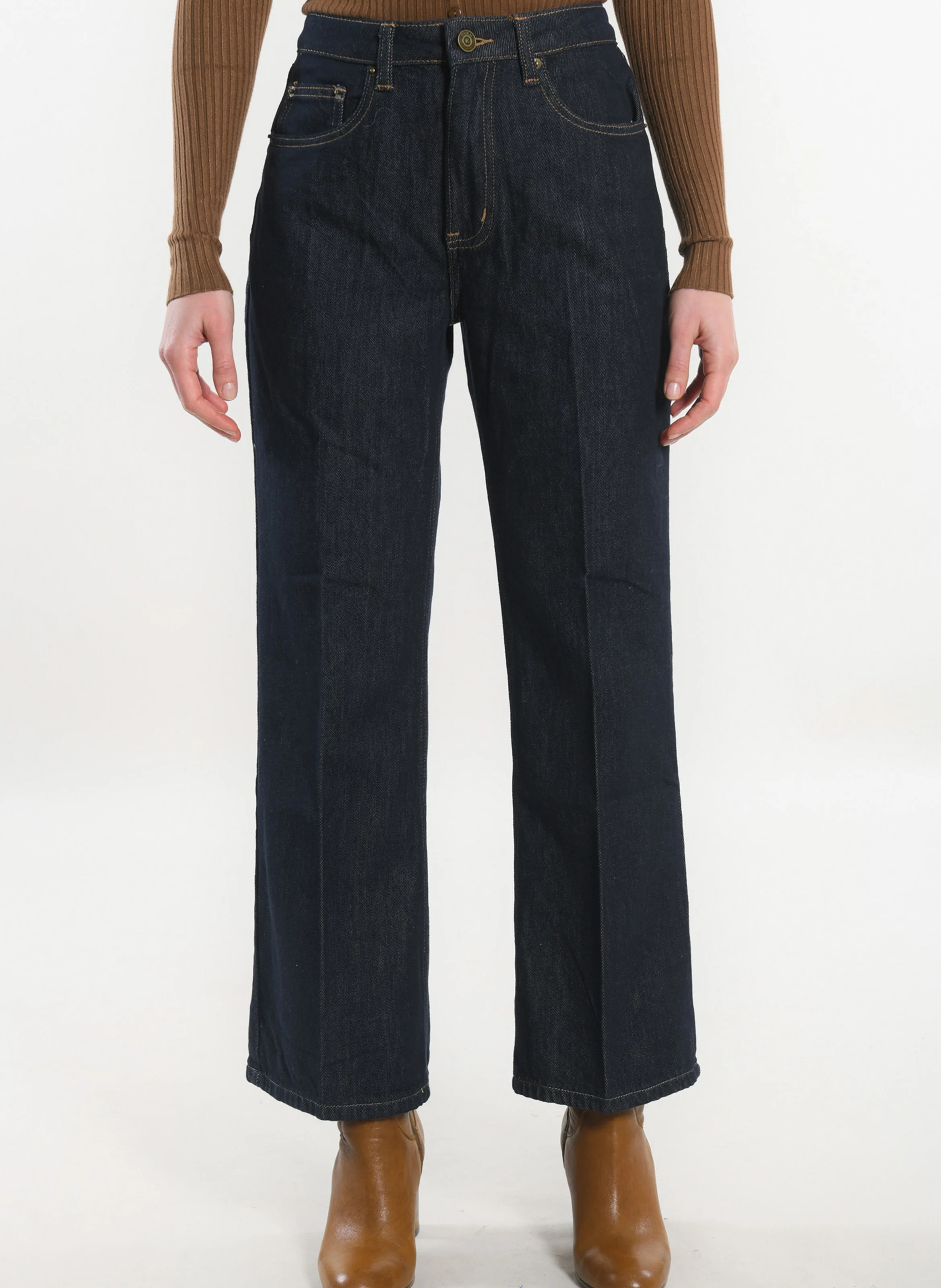 STACY - Jean cropped évasé en coton mélangé | Noir