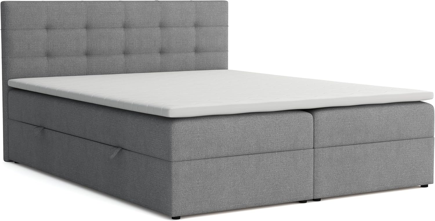 Jessa Boxspringbett mit Bettkästen H2/H3 Matratze und Topper (Grau, 160 x 200 cm)