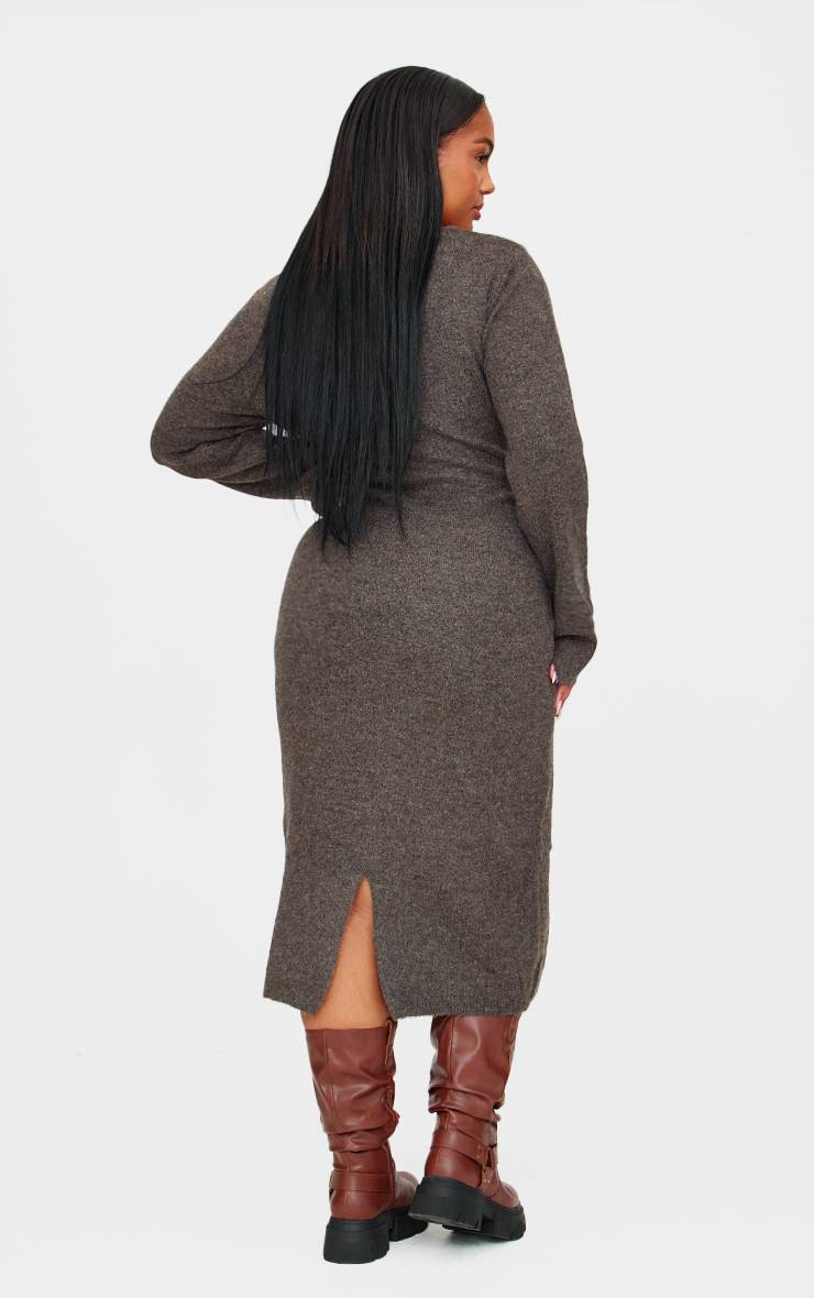 Chocolat Robe Midaxi Grande Taille En Maille Avec Coutures Apparentes Devant