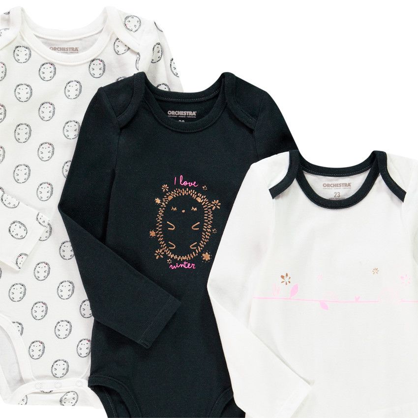Lot de 5 bodies manches longues print hérisson pour bébé fille - Gris foncé