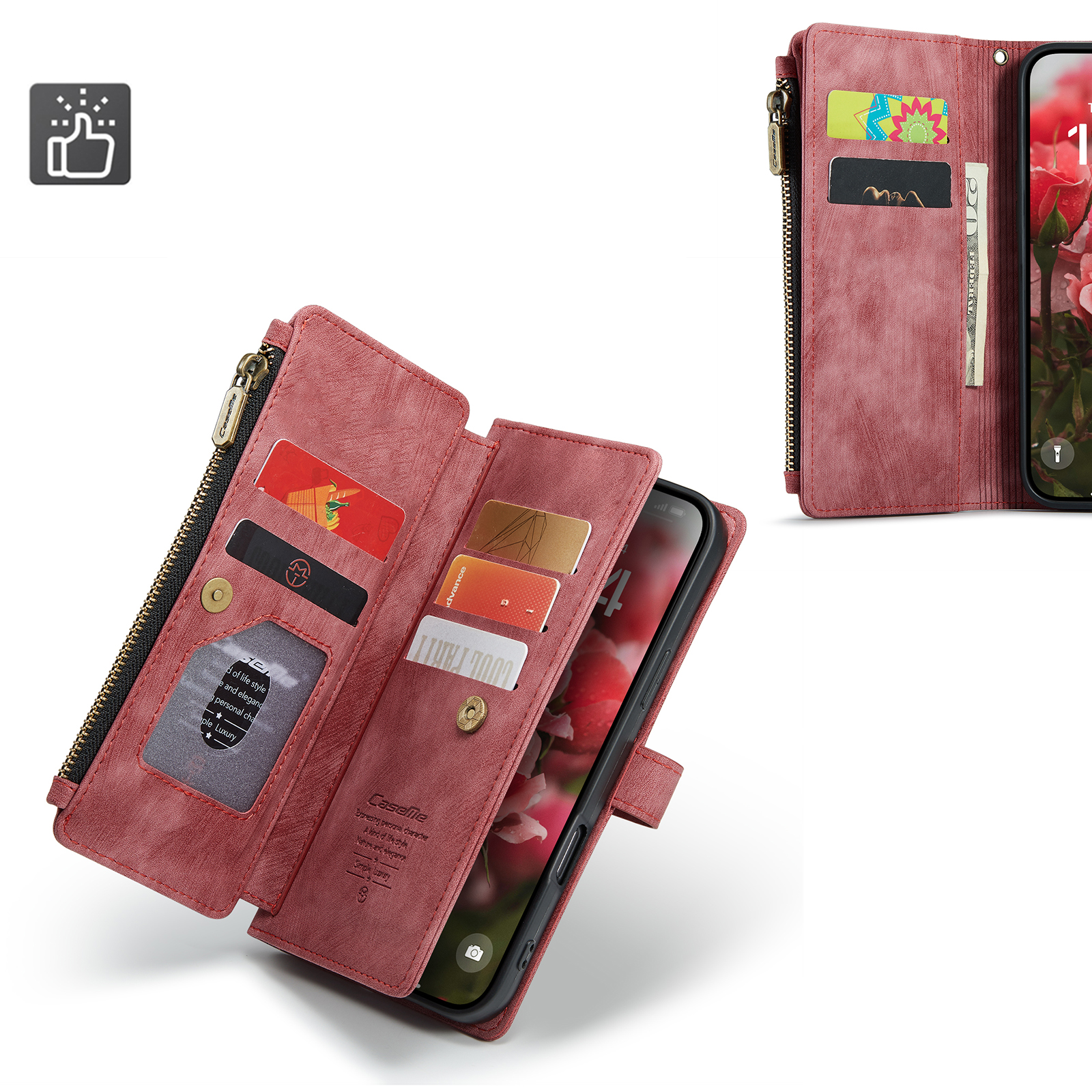 iPhone 17 2in1 Leder Tasche Karten Etui - Dunkelrot