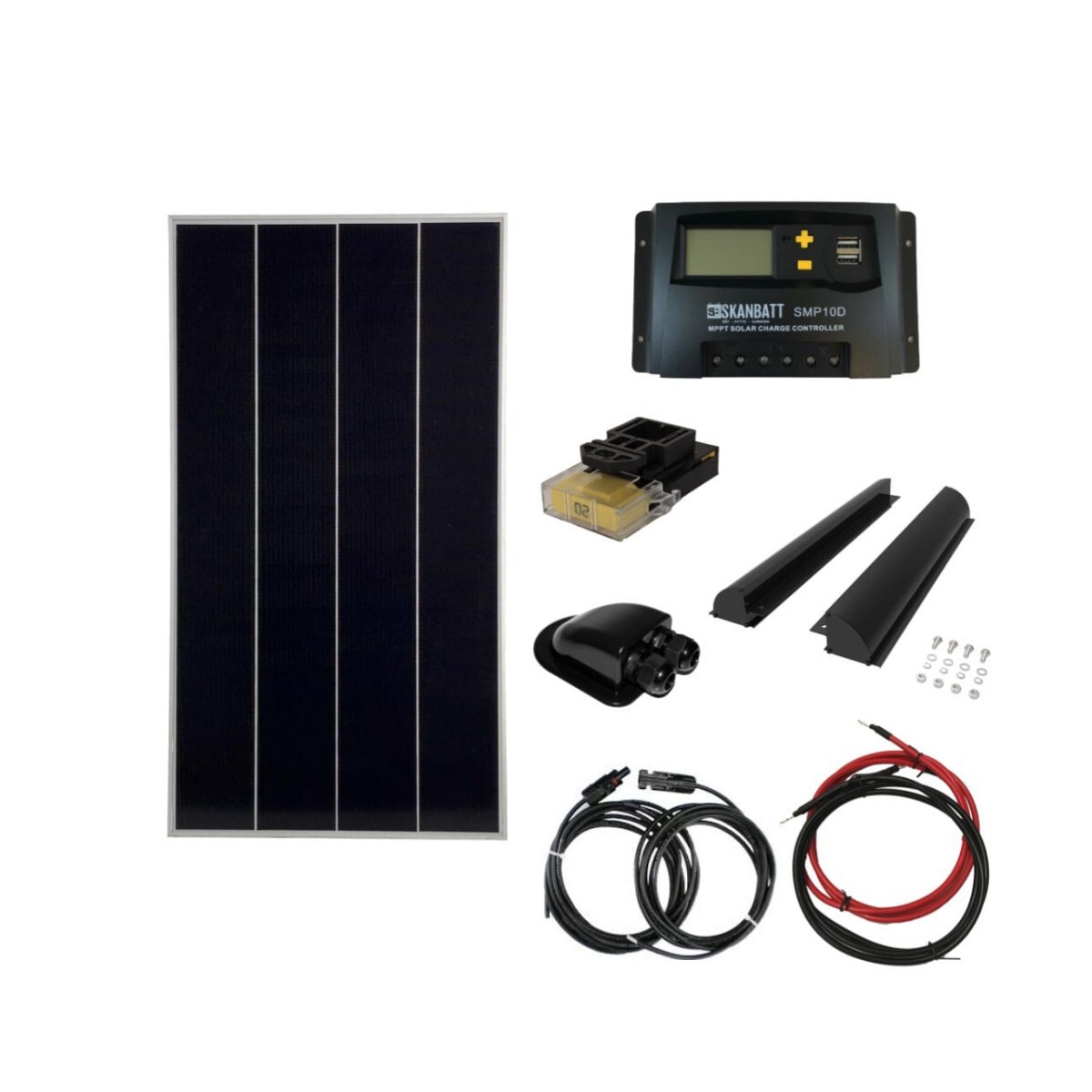 SKANBATT 1230x670 - 160W Short Mono basic kit med Skanbatt MPPT regulator