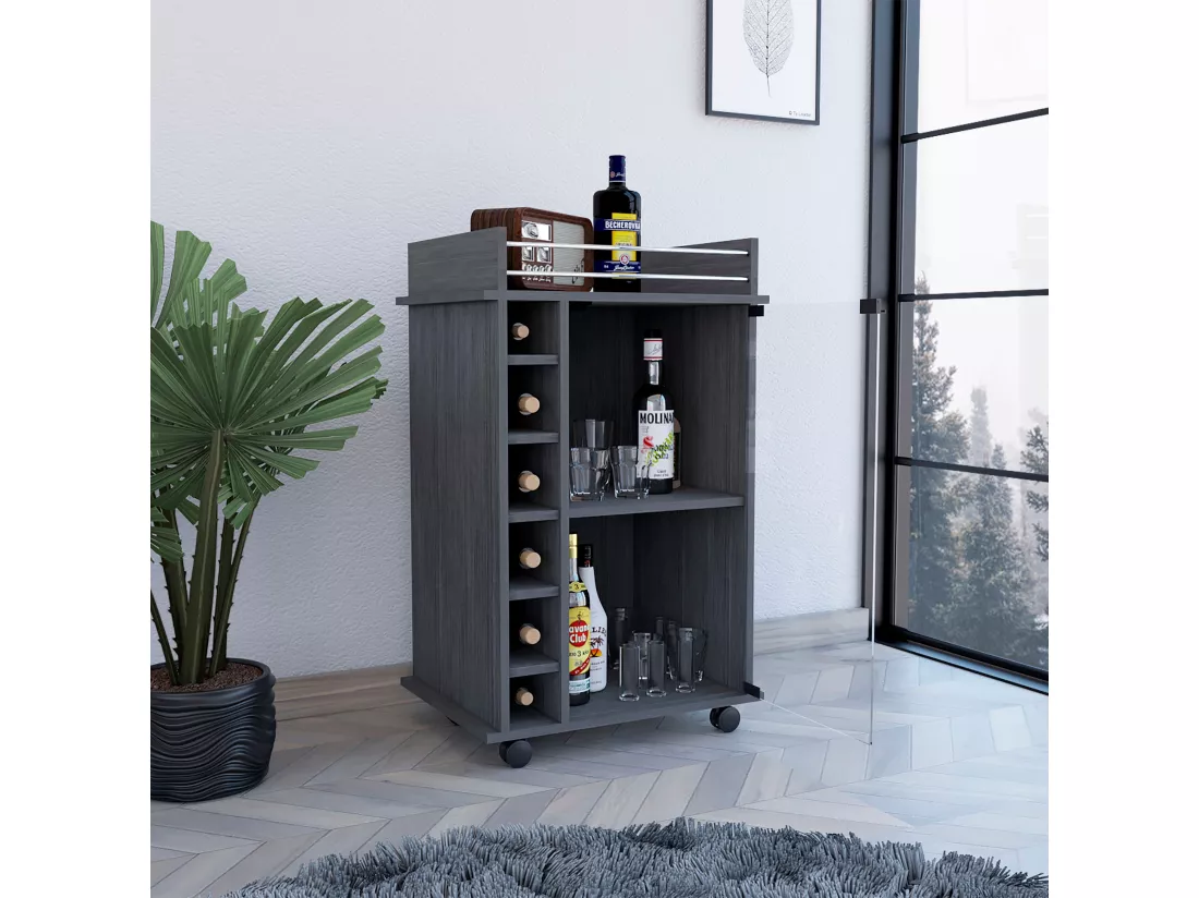 Chariot de bar Dukat avec roues et porte en verre , 88.9 cm X 54.86 cm X 41.40 cm , Gris