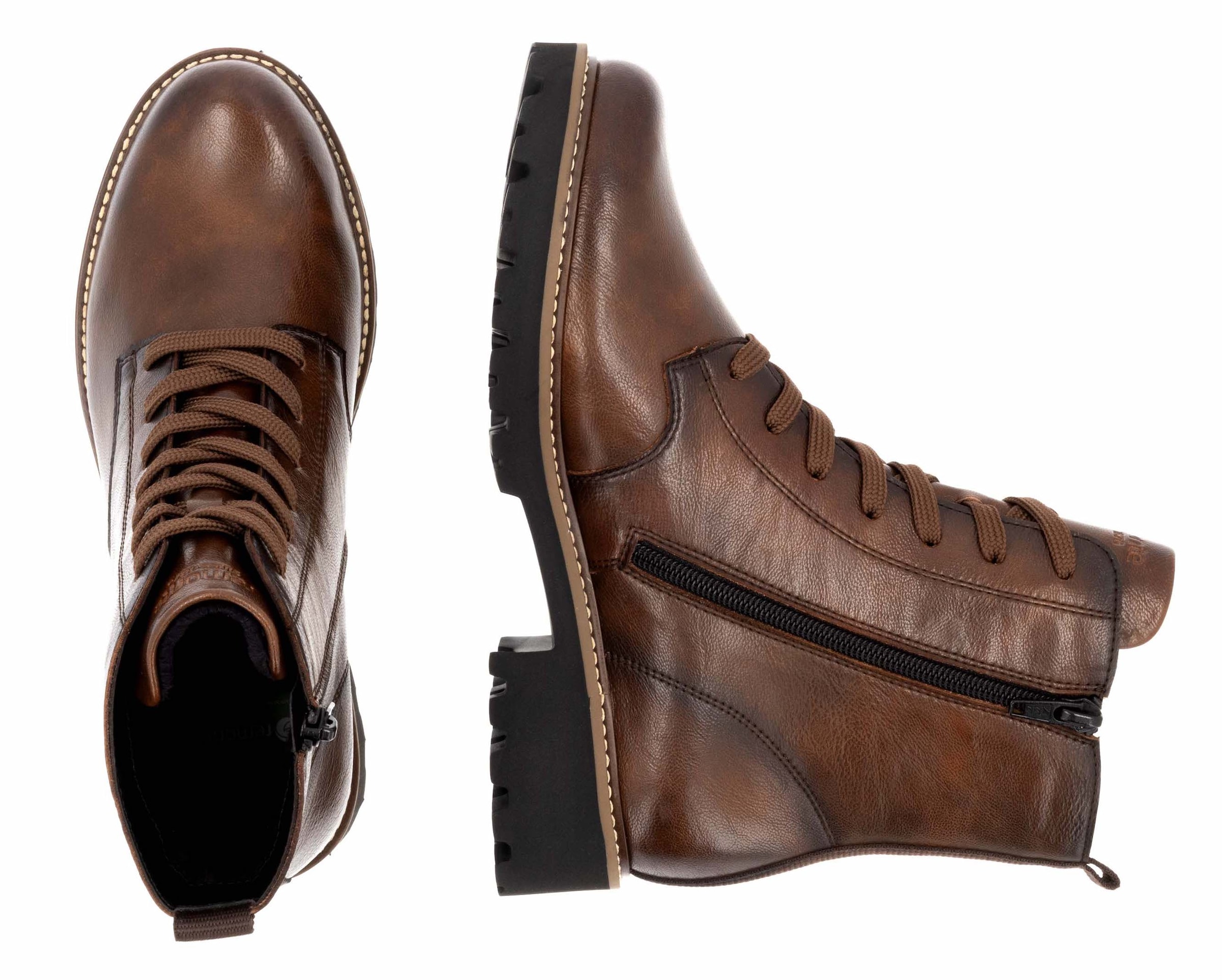 Remonte Schnürboots  , Blockabsatz, Schnürstiefelette im Used Look