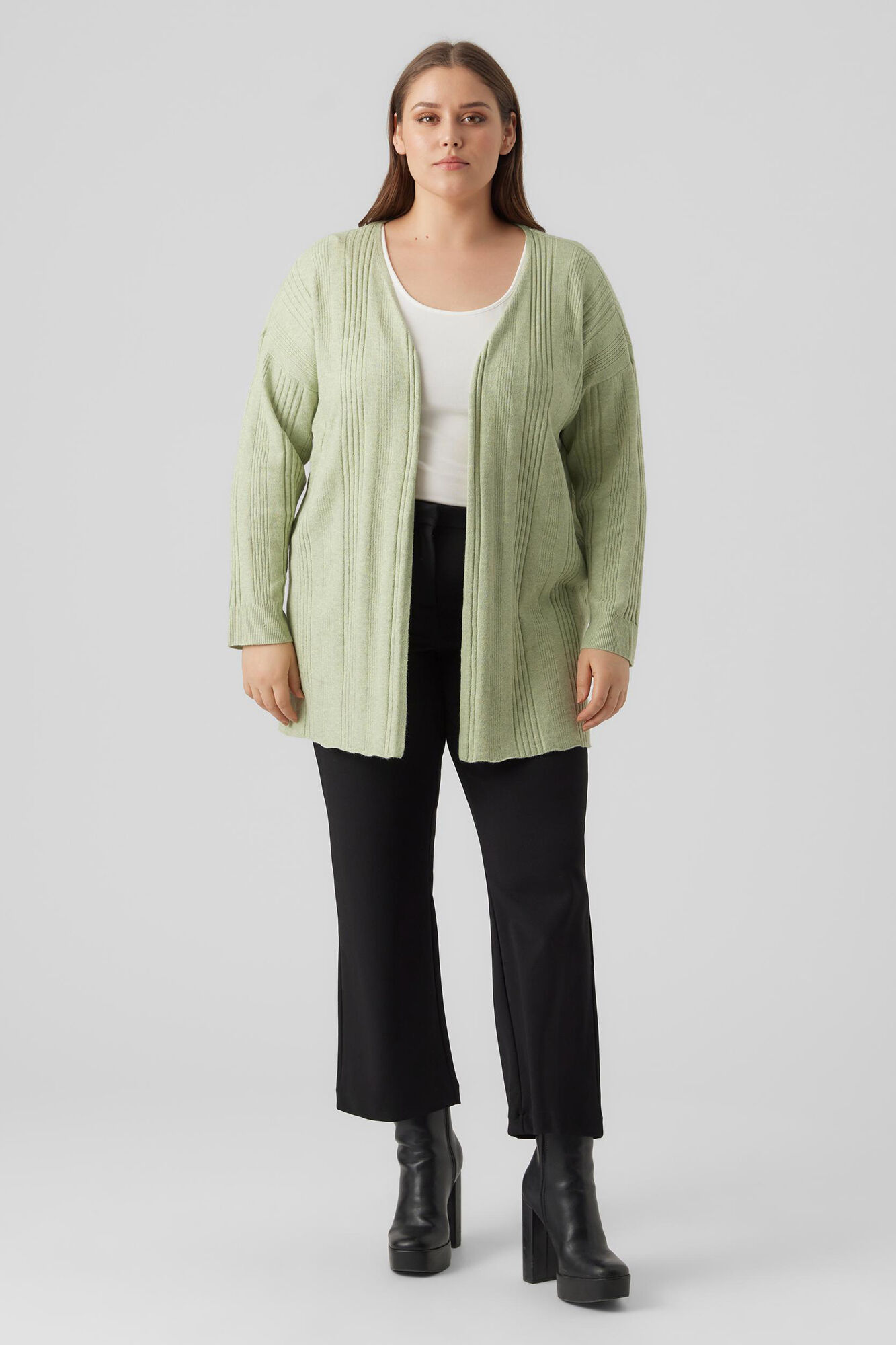 Cardigã básico de tricô plus size - Verde