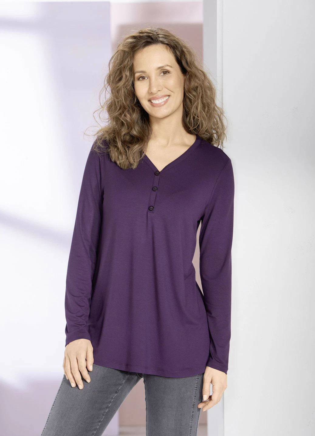 Shirt-Tunika mit kurzer Knopfleiste