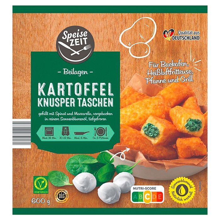 SPEISEZEIT Kartoffeltaschen 600 g, Spinat-Mozzarella