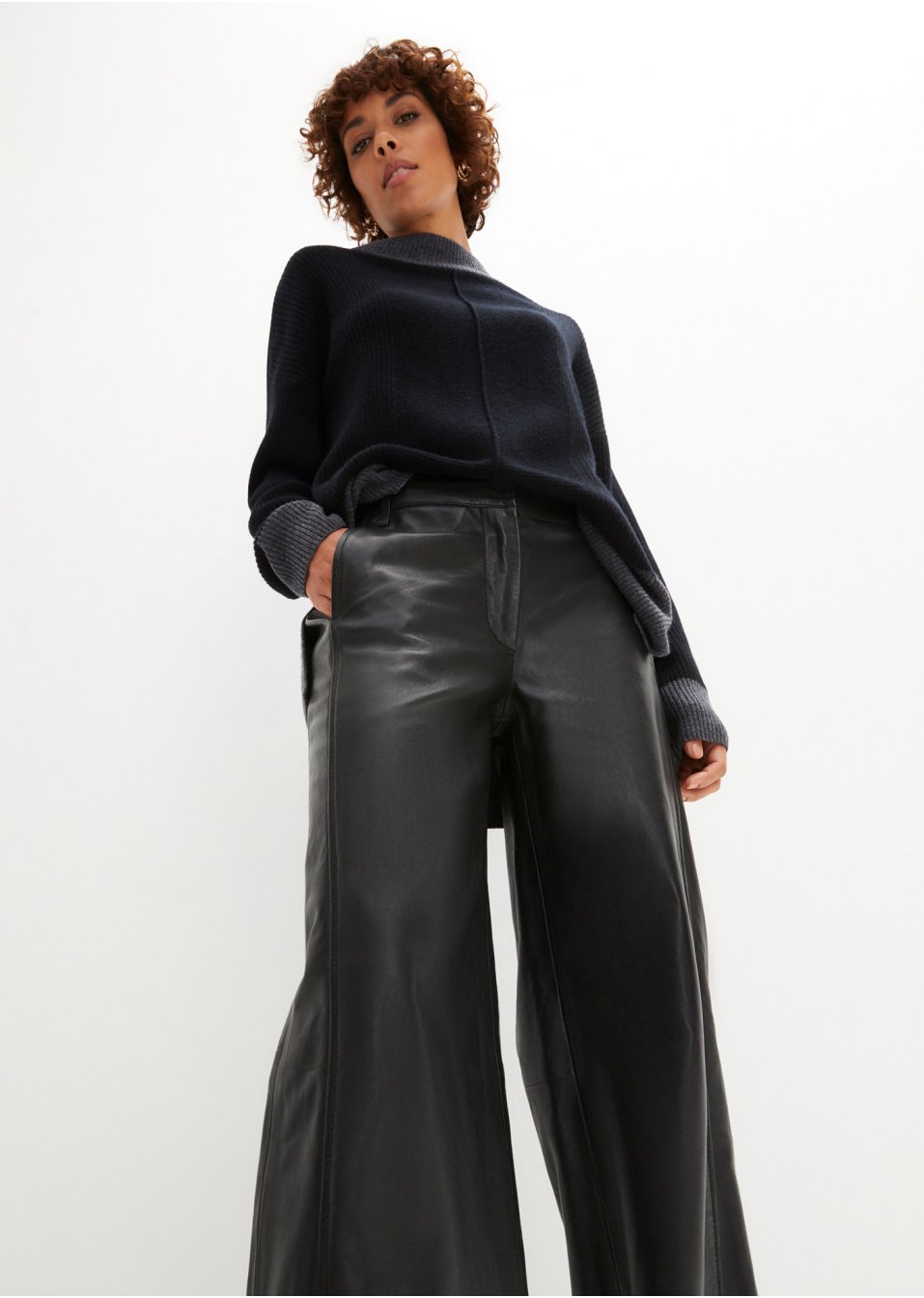 Pantalon large en cuir d'agneau nappa