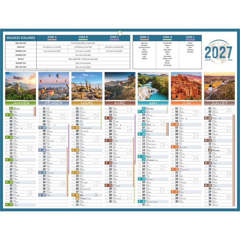 Calendrier semestriel mural 2027 - planète - 32 x 42 cm