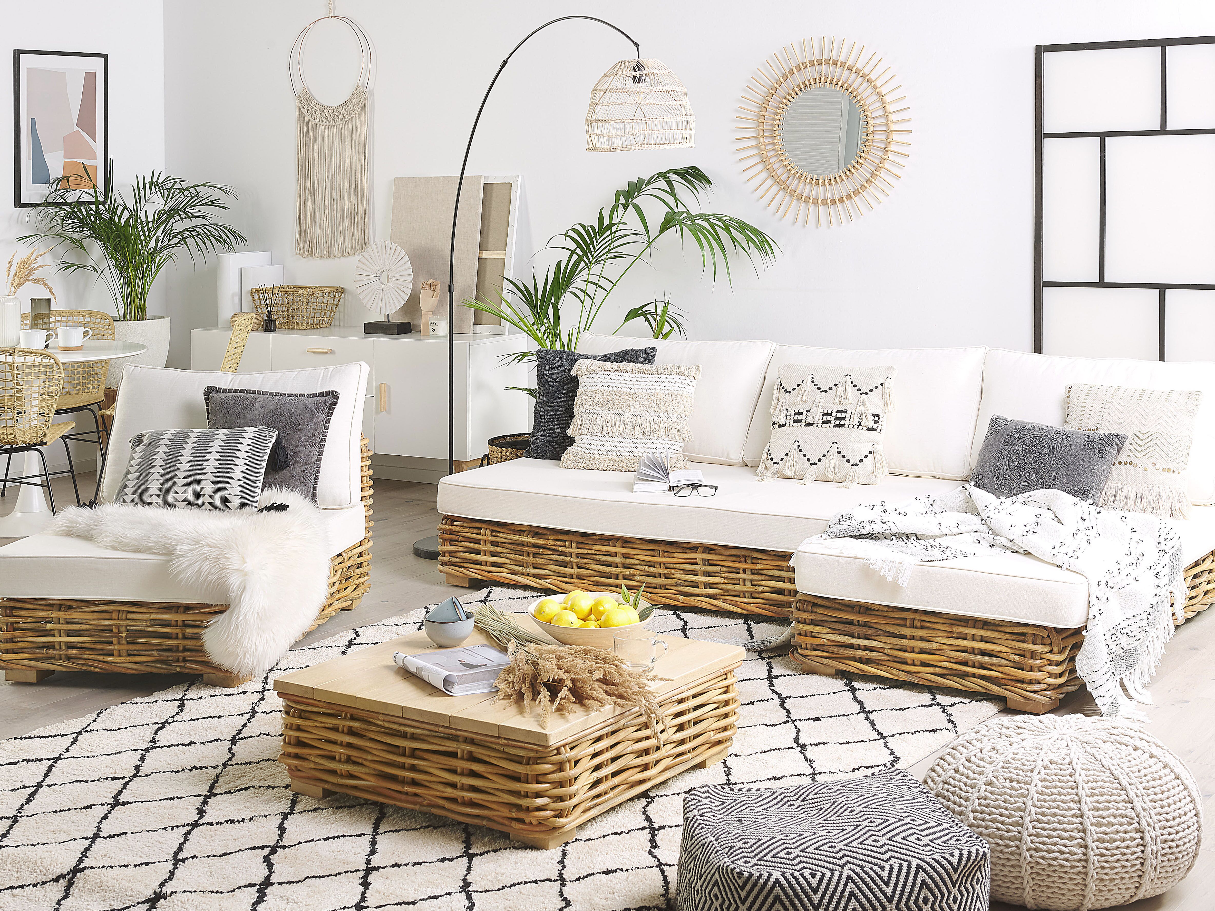 Loungeset met tafel 4-zits VARALLO linkszijdig modulair Rotan Natuurlijk
