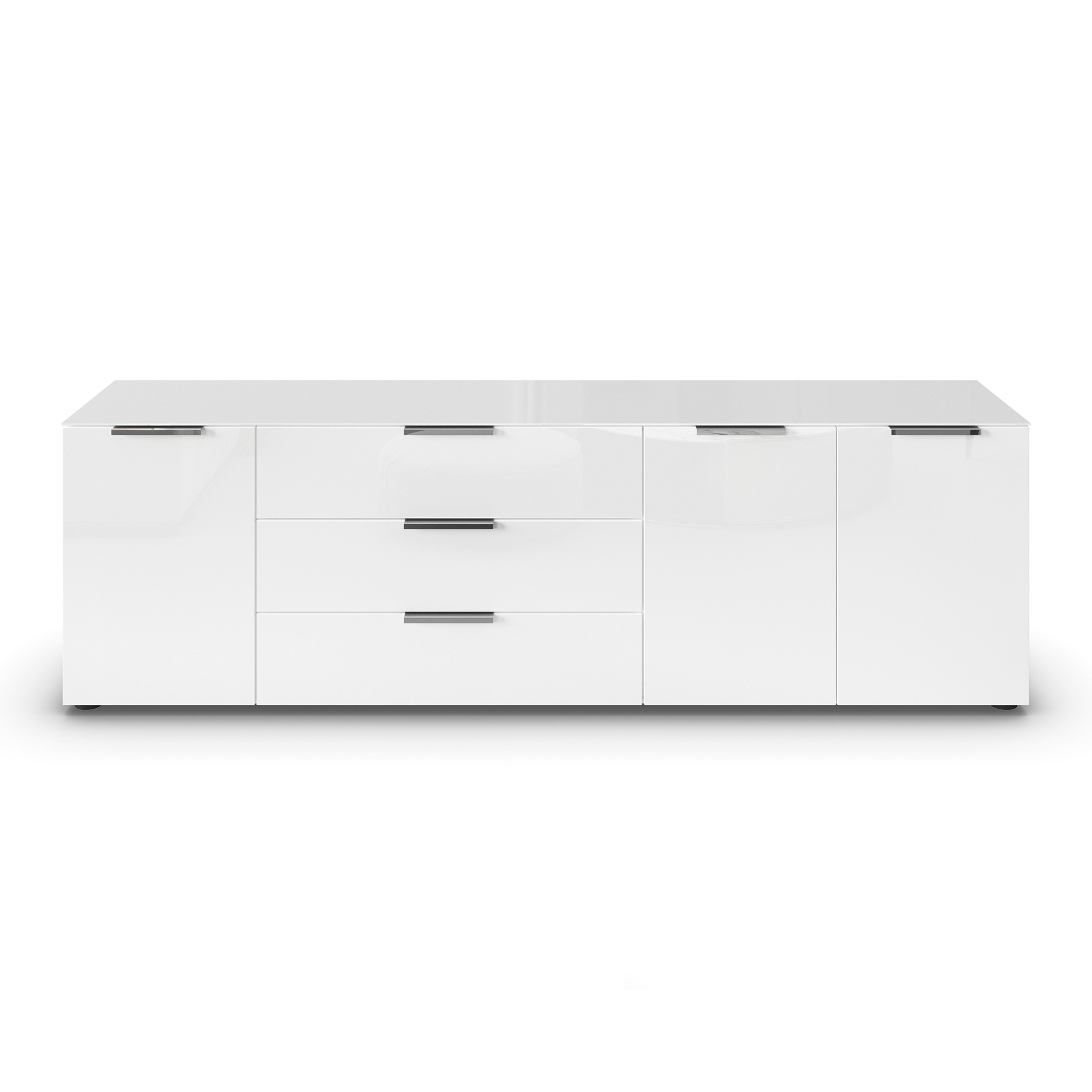Lowboard - alpinweiß - weiß - Glasfront - 199 cm