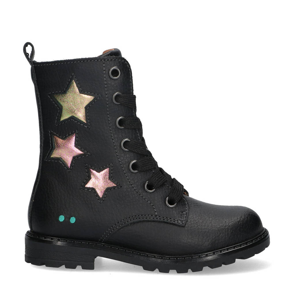 BunniesJR leren veterboots zwart