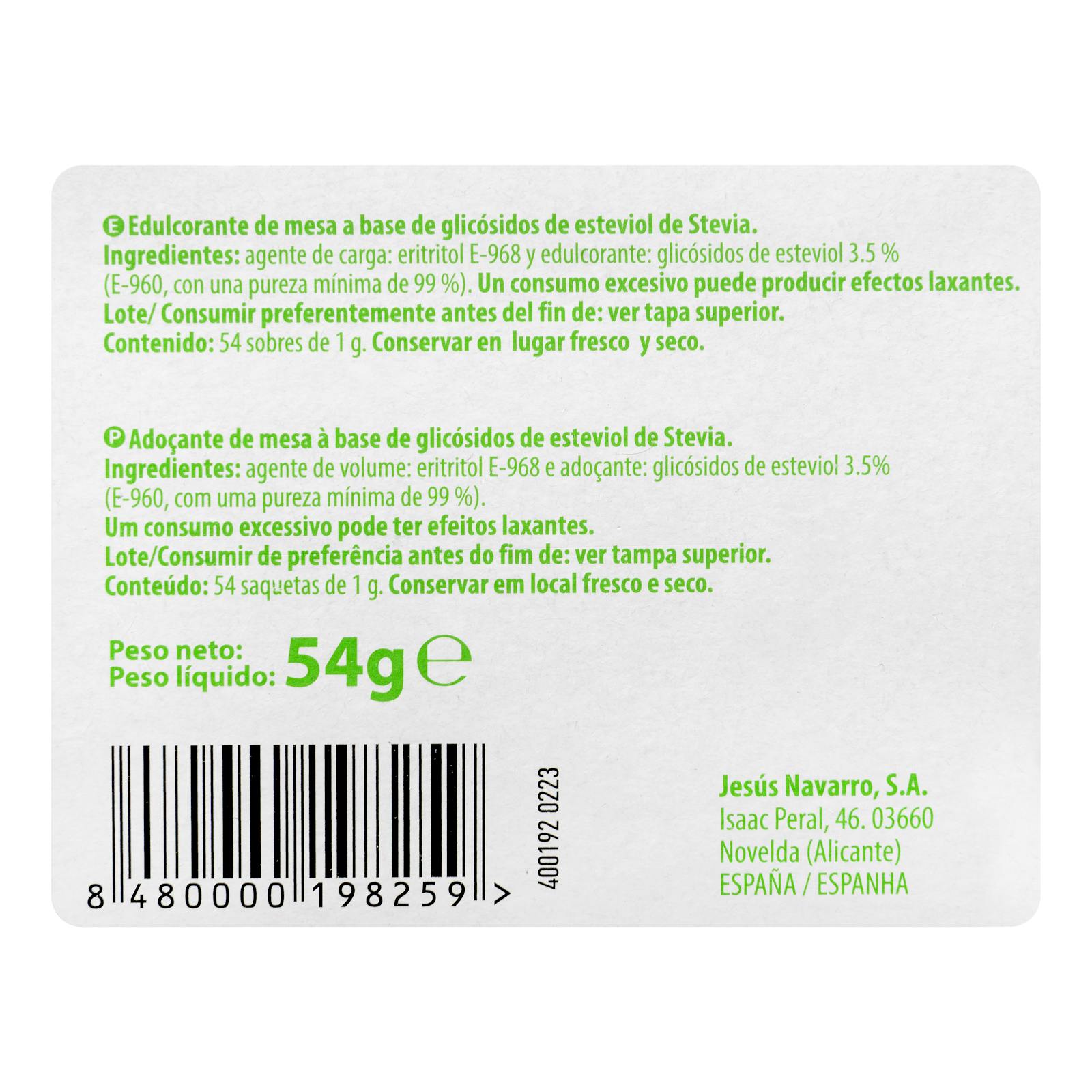 Édulcorant Hacendado Stevia en sachets