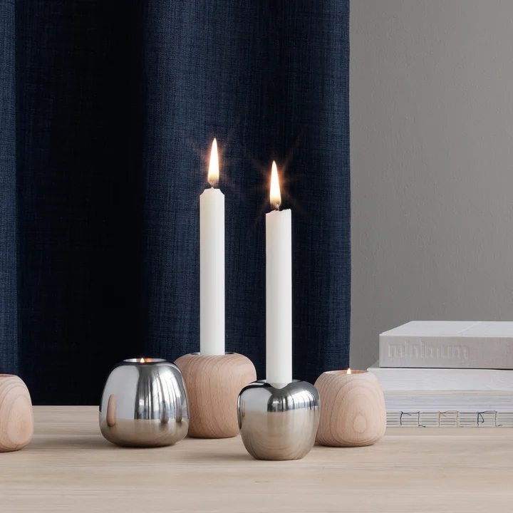 Stelton - Ora Kerzenständer, Ø 7,4 x H 7 cm, Buche
