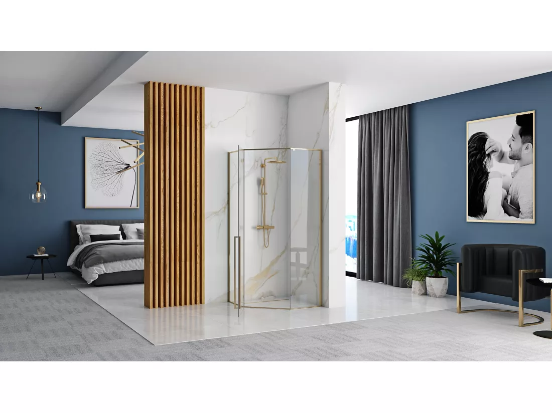 Cabine De Douche Rea Diamond 90X90 Gold + Receveur De Douche Savoy White