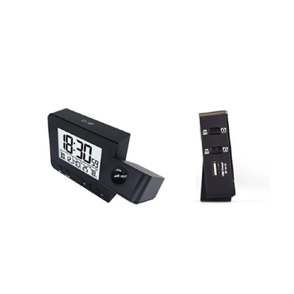 Réveil USB avec projection et charge - Noir